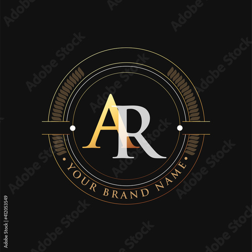 initial letter logo AR gold and white color, with stamp and circle object, Vector logo design template elements for your business or company identity.