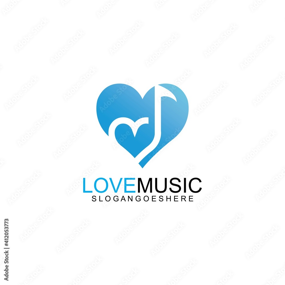 Love Music Logo Design Vector. Musical theme flat design template. Isolated on the white background