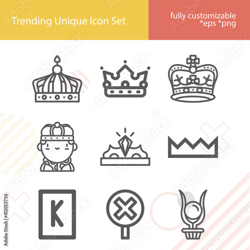 Simple set of emperor related lineal icons.