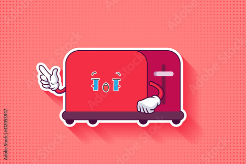 CRYING, SAD, SOB, CRY Face Emotion. Forefinger Handgun Gesture. Toaster Cartoon Drawing Mascot Illustration.