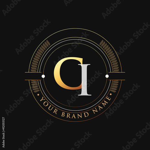 initial letter logo CI gold and white color, with stamp and circle object, Vector logo design template elements for your business or company identity.