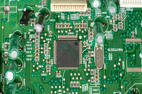 components of microprocessor devices are installed on a printed circuit board