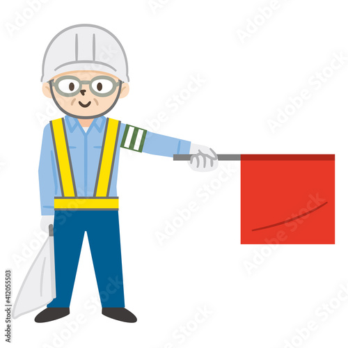 交通誘導をするシニア男性警備員