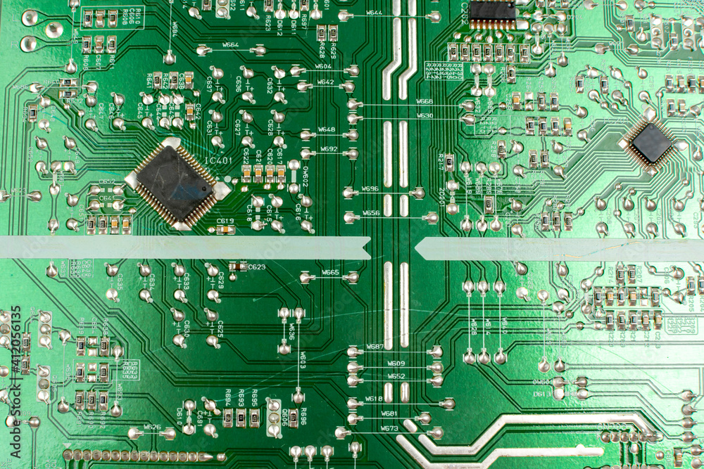 components of microprocessor devices are installed on a printed circuit