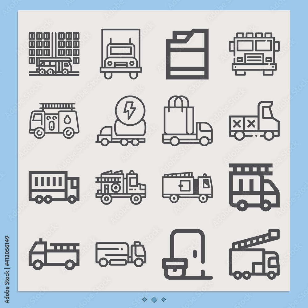 Simple set of tractor trailer related lineal icons. Simple set of tractor trailer related lineal icons.