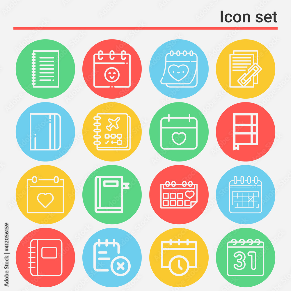 16 pack of diary  lineal web icons set