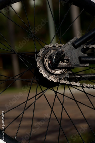 black old bicycle wheel closeup