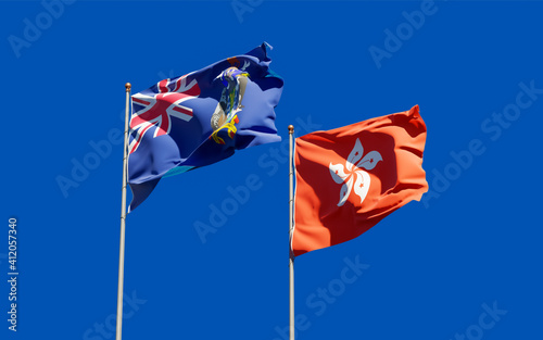 Flags of South Georgia and the South Sandwich Islands and Hong Kong HK.