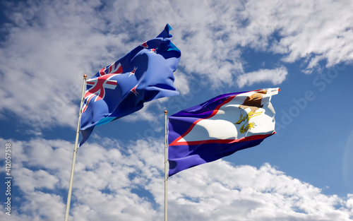 Flags of New Zealand and American Samoa. © Leo Altman
