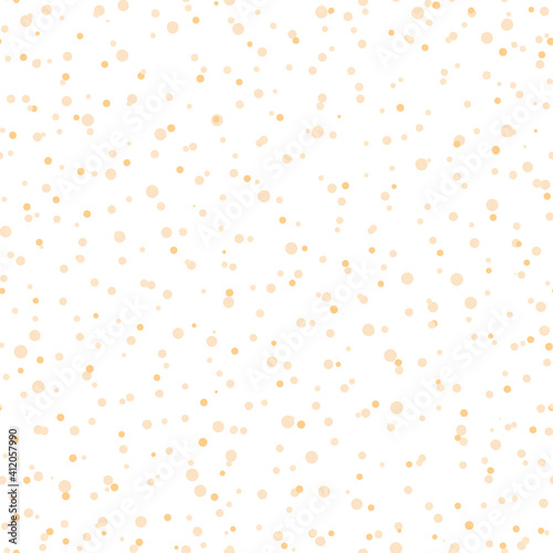 Abstract hand drown polka dots background. White seamless pattern with beige circles. Template design for invitation, poster, card, flyer, banner, textile, fabric.