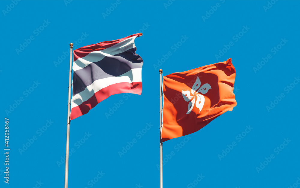 Flags of Hong Kong HK and Thailand. Flags of Hong Kong HK and Thailand.