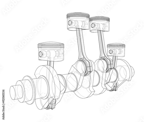 Engine crankshaft with pistons outline. Vector