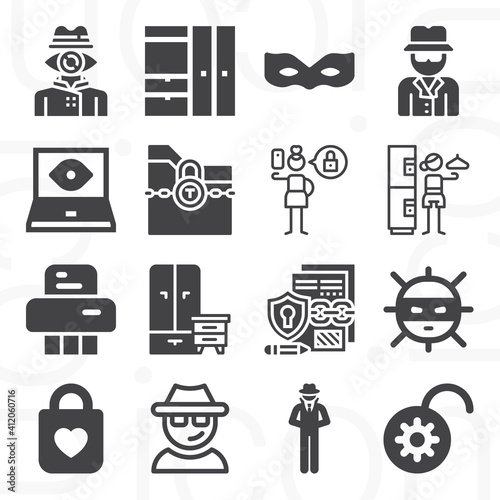 16 pack of confidential  filled web icons set