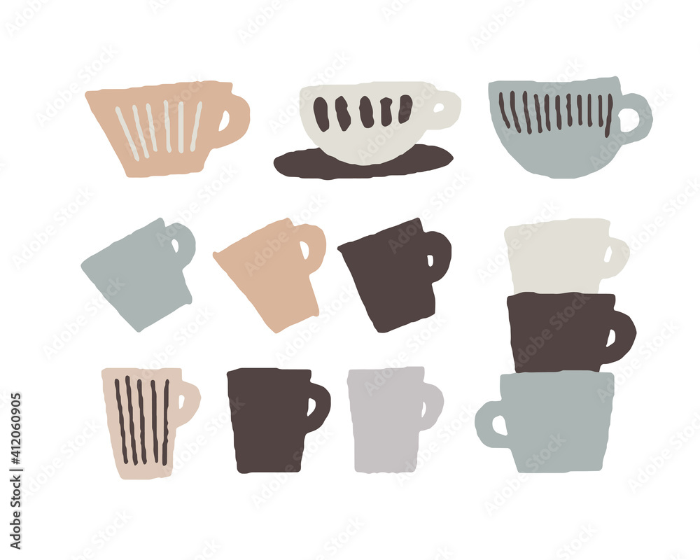 シンプルカラーの北欧風食器の手書きイラスト Handwritten illustration of simple color Scandinavian tableware シンプルカラーの北欧風食器の手書きイラスト Handwritten illustration of simple color Scandinavian tableware