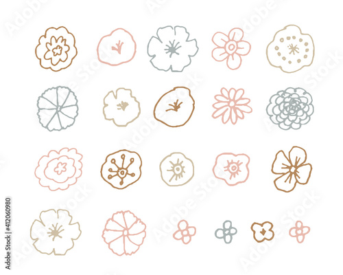 淡い色合いで描いた線画タッチの花イラスト　Flower illustration with a line art touch drawn in pale colors
