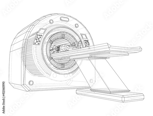 Female Patient Lying on a CT or MRI Scan. Vector
