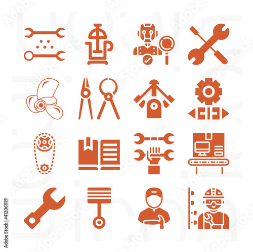 16 pack of engines  filled web icons set