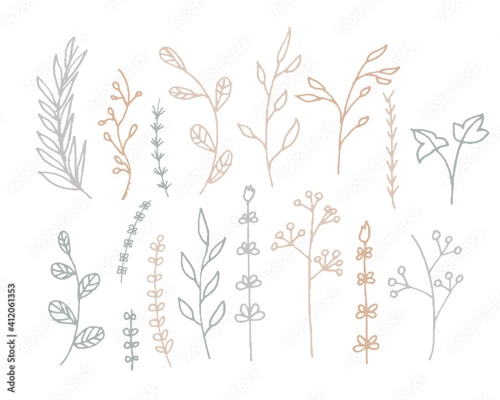 線画タッチの草木イラスト Line Art Vegetation Illustration Stock Vector Adobe Stock
