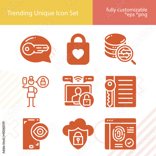 Simple set of intrusion related filled icons.