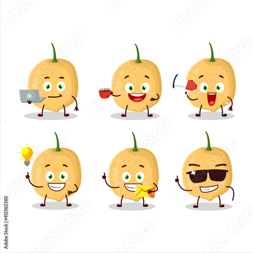 Burmese grapes cartoon character with various types of business emoticons