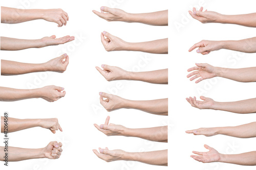 Multiple set of man hands gestures isolated on white background. with clipping path.