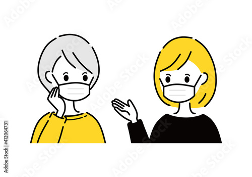 マスク　女性　会話　おしゃべり