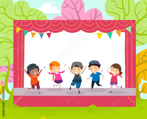 Stickman Kids Dance Outdoor Stage Illustration