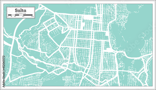 Salta Argentina City Map in Retro Style. Outline Map.