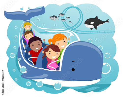 Stickman Kids Underwater Theme Park Illustration