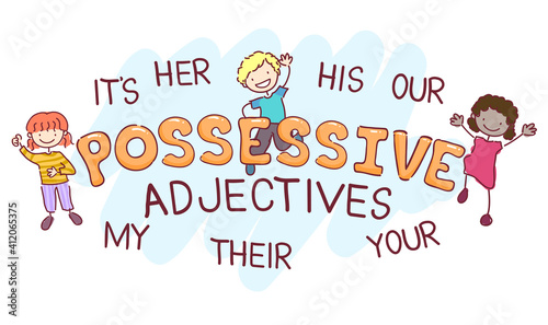 Stickman Kids Possessive Adjectives Illustration photo