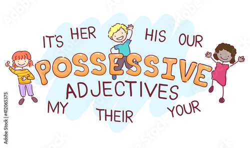 Stickman Kids Possessive Adjectives Illustration