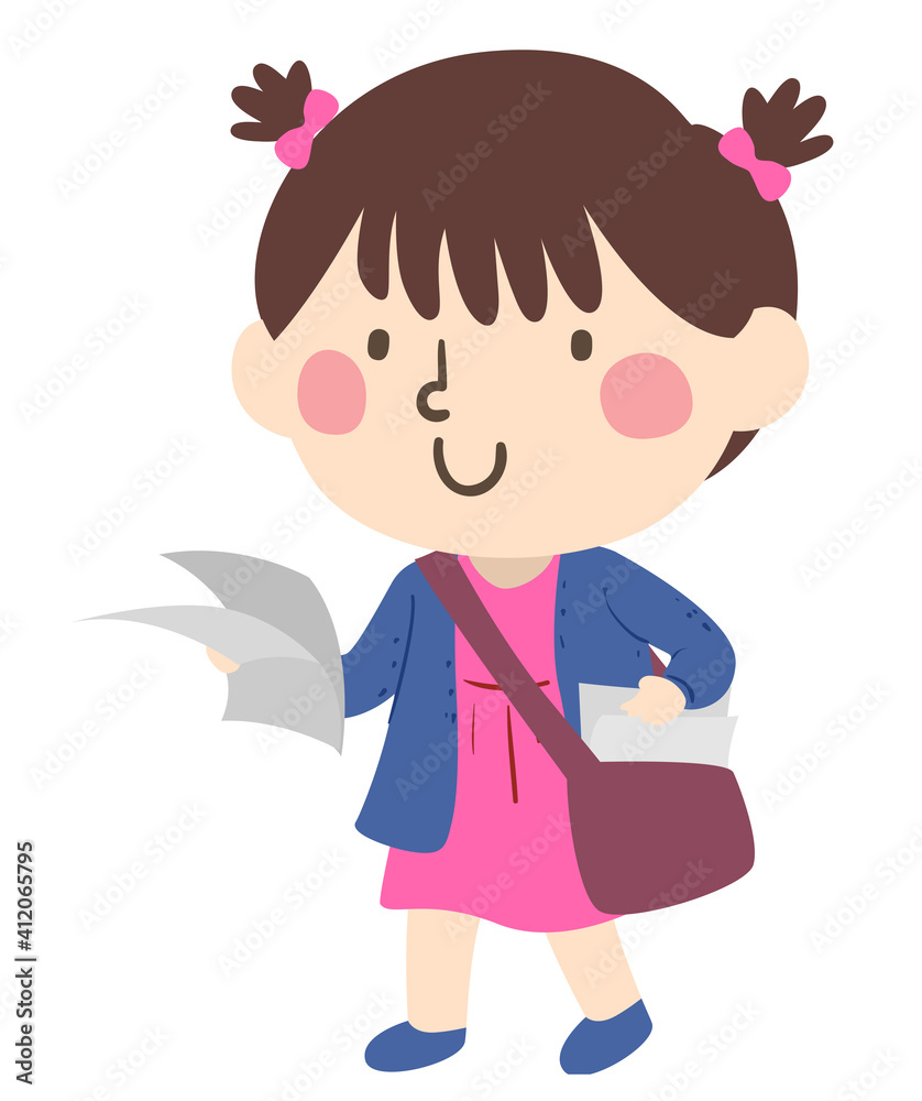 Kid Girl Class Messenger Illustration Kid Girl Class Messenger Illustration
