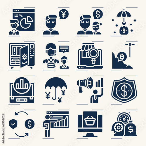 Simple set of invest related filled icons.