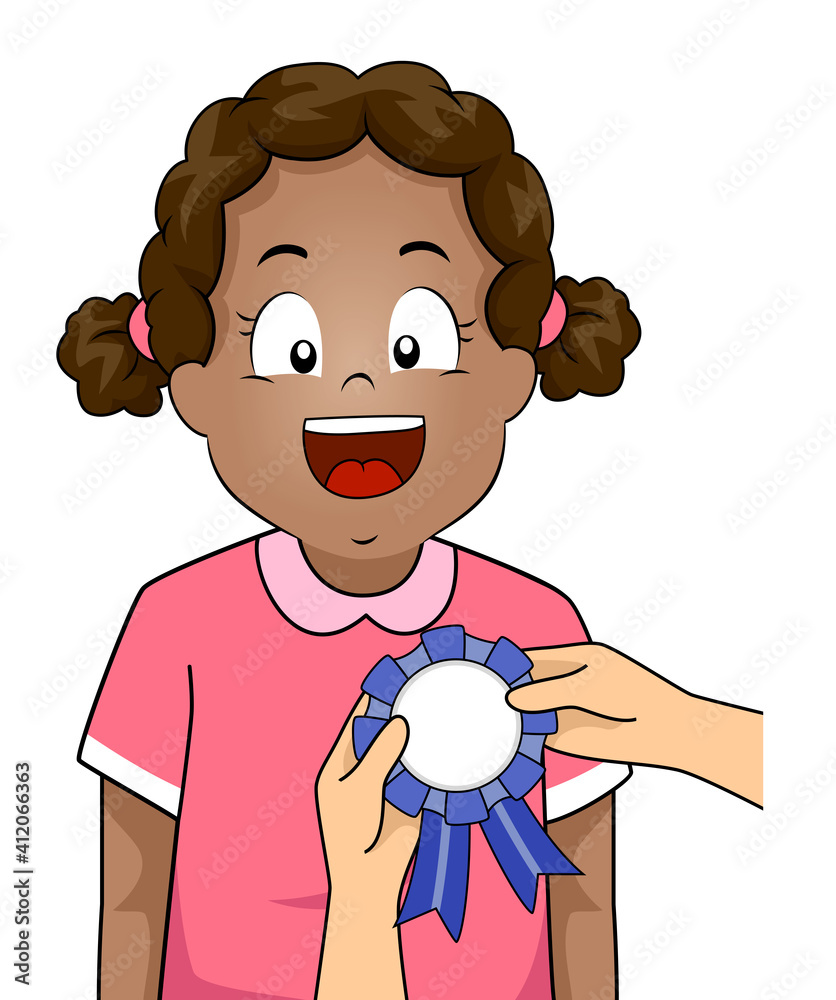 Kid Girl Black Receive Award Ribbon Illustration Kid Girl Black Receive Award Ribbon Illustration