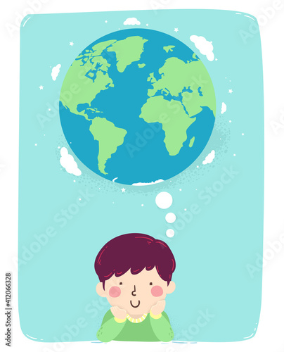 Kid Boy Think Earth World I...