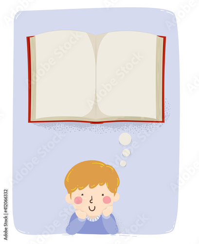 Kid Boy Think Open Book Ill...