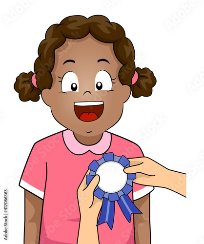 Kid Girl Black Receive Award Ribbon Illustration