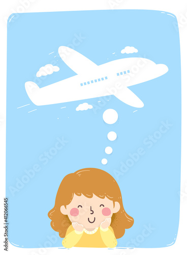 Kid Girl Think Travel Plane...