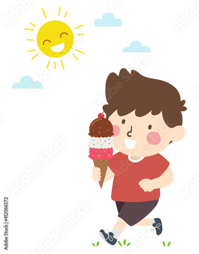 Kid Walking Outdoor Ice Cream Scoops Illustration
