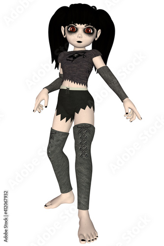 3d render of a cute gothic girl