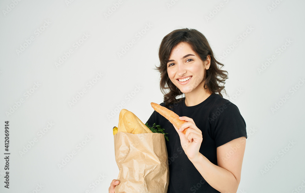 Woman with package of healthy diet food household shopping in store Woman with package of healthy diet food household shopping in store