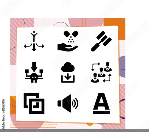 Simple set of 9 icons related to deciding