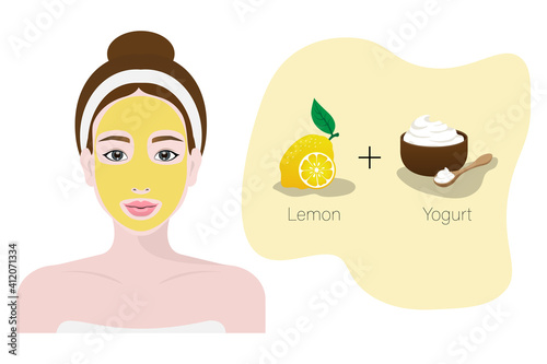 Woman with natural facial mask, Facial treatments, Cosmetic, Lemon and Yogurt