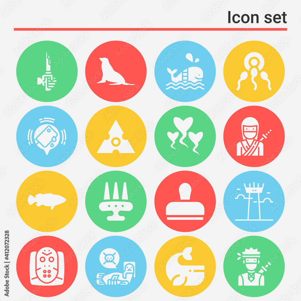 16 pack of whale  filled web icons set