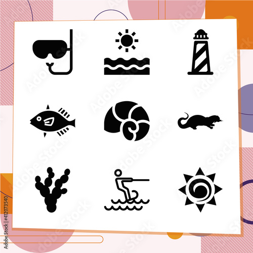 Simple set of 9 icons related to gulf