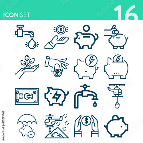 Simple set of 16 icons related to bring through