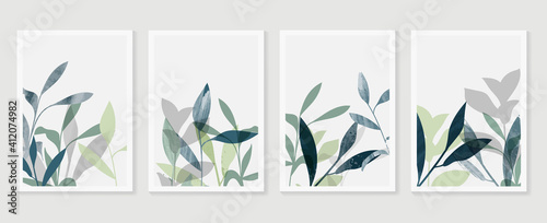 Botanical wall art vector set. Foliage line art drawing with  abstract shape.  Abstract Plant Art design for print, cover, wallpaper, Minimal and  natural wall art background. #412074982