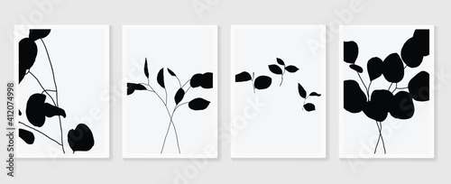 Botanical wall art vector set. Foliage line art drawing with  abstract shape.  Abstract Plant Art design for print, cover, wallpaper, Minimal and  natural wall art background.