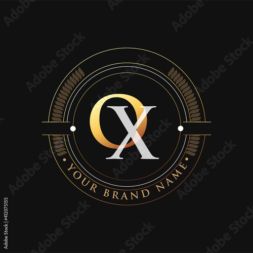 initial letter logo OX gold and white color, with stamp and circle object, Vector logo design template elements for your business or company identity.