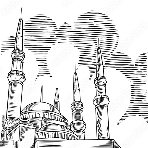Vector sketch mosque with m...